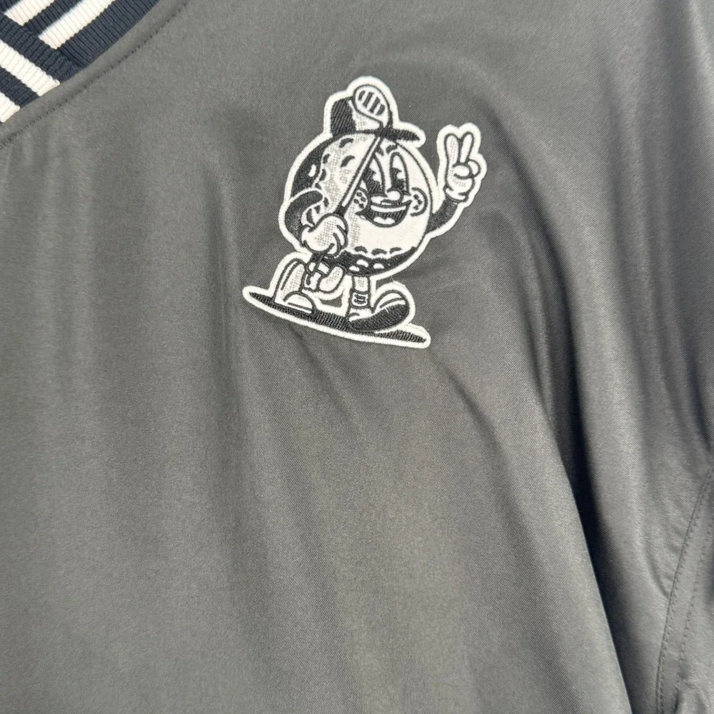 Mitchell & Ness Mens NY Golf Mascot V-Neck Pullover Windbreaker Jacket Black M